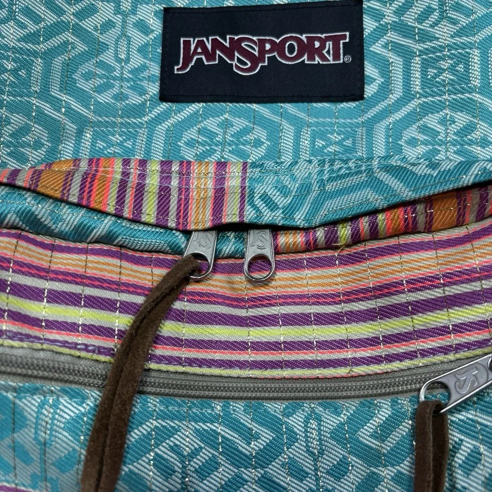 JanSport Right Pack World Backpack Teal/Pink/Coral Suede Bottom BOHO EUC